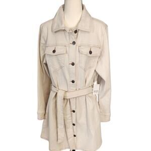 A.N.A. Stretch Denim Belted Rider Trench Natural Tan Coat Mini Dress Large NWT